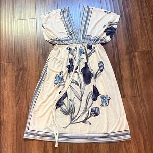 Floral V-Neck Dress in Blue and Cream